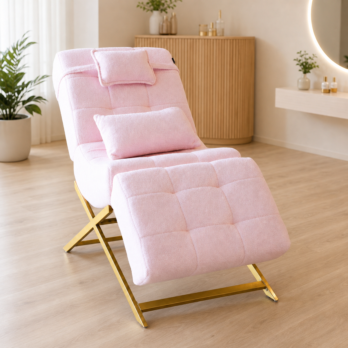Lash Bed FB Comfy Teddy Pink em vista geral num salão profissional