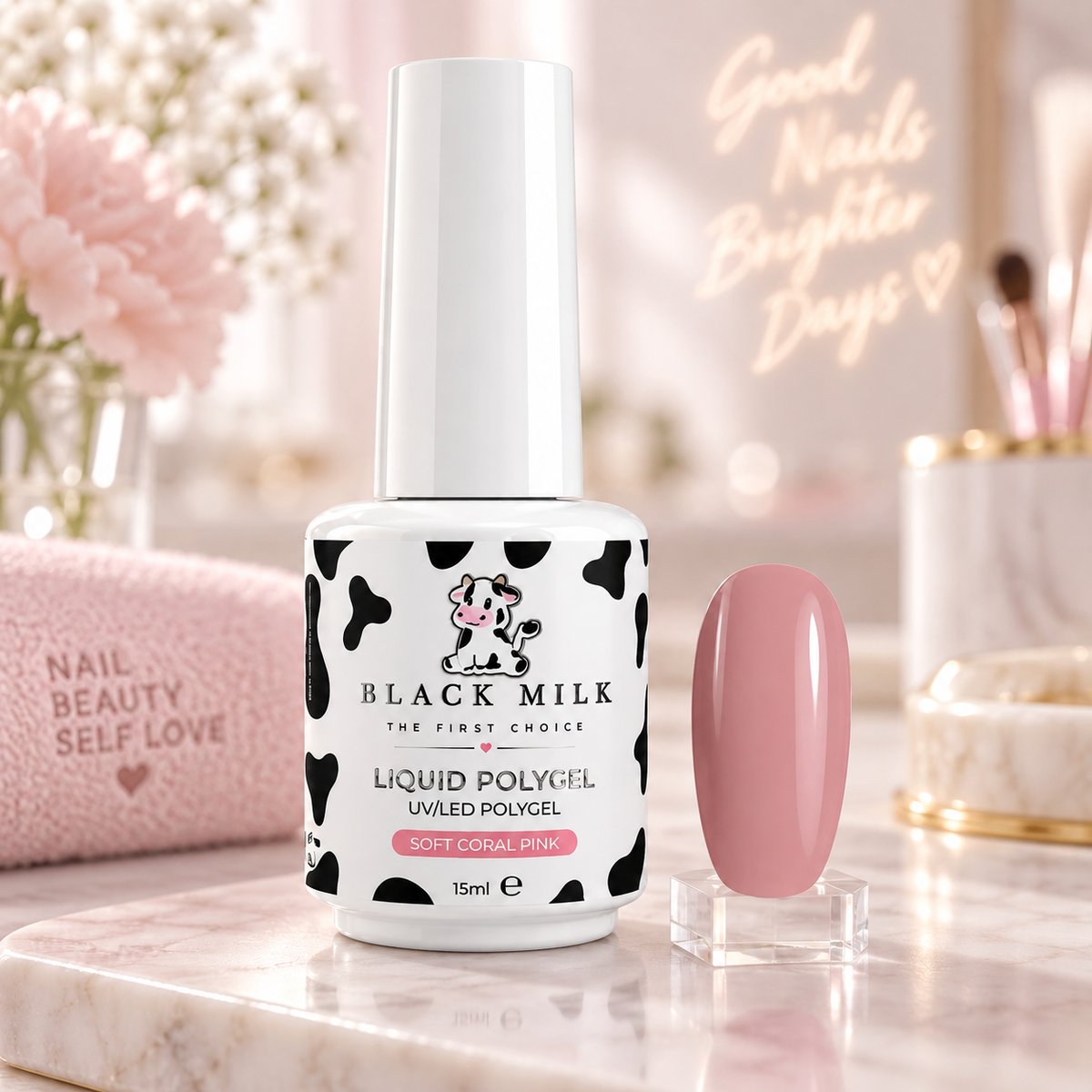 Liquid Polygel Soft Coral Pink Black Milk 15 ml - Smirnova