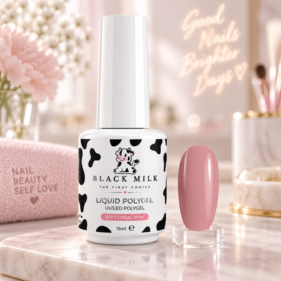 Liquid Polygel Soft Coral Pink Black Milk 15 ml - Smirnova