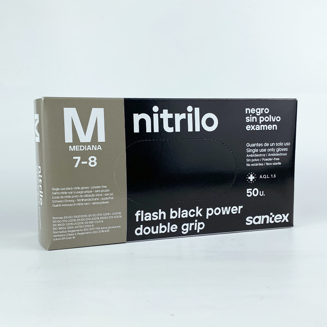Luvas de Nitrilo Flash Black Power Double Grip - 50un