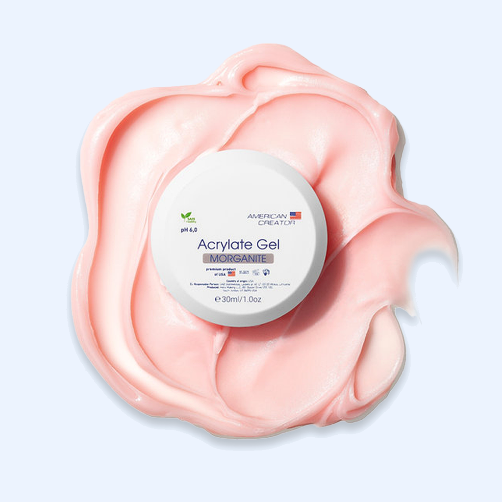 Acrylate Gel Morganite American Creator 30ml boião com amostra rosa pêssego pálido