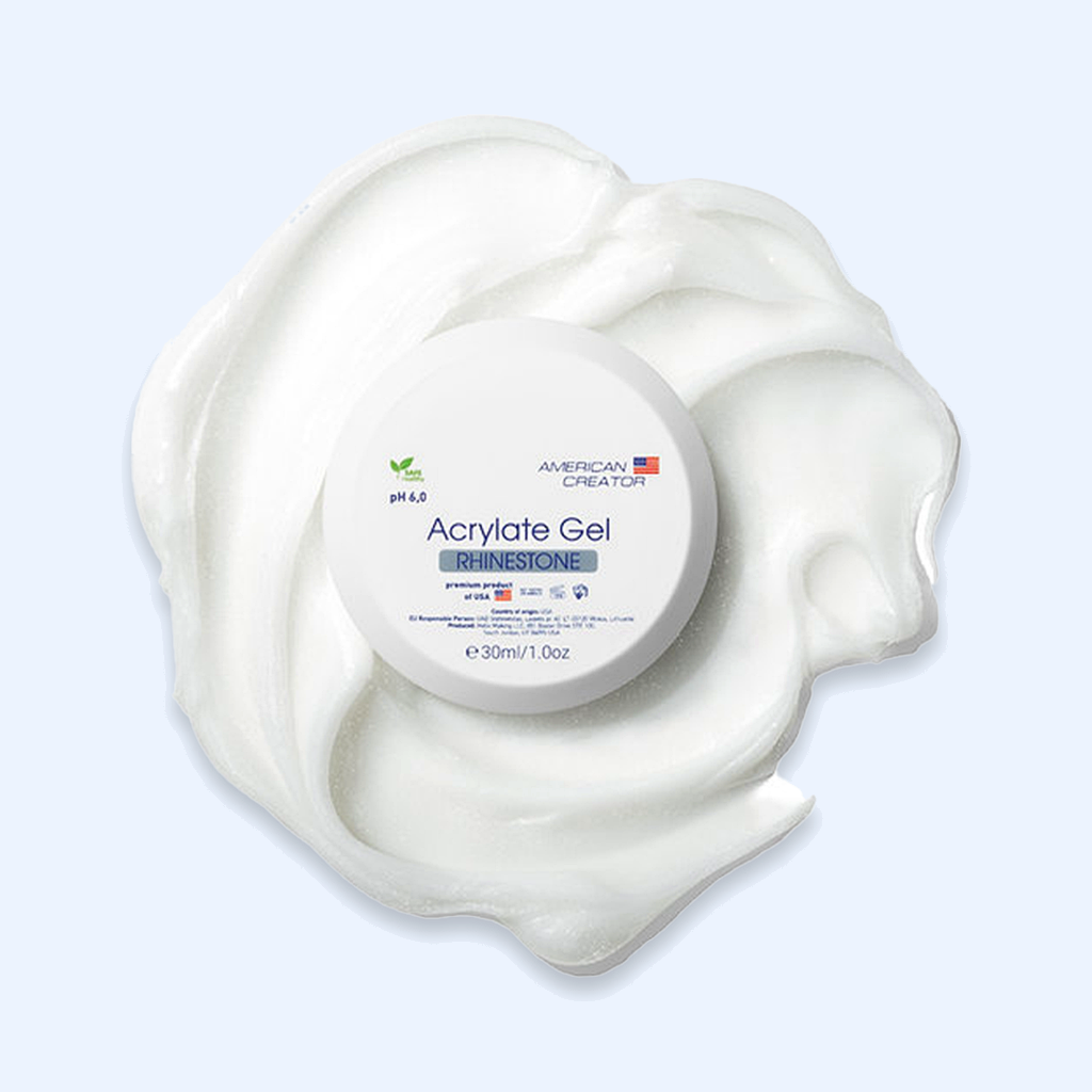 Acrylate Gel Rhinestone American Creator 30ml boião com amostra branco translúcido