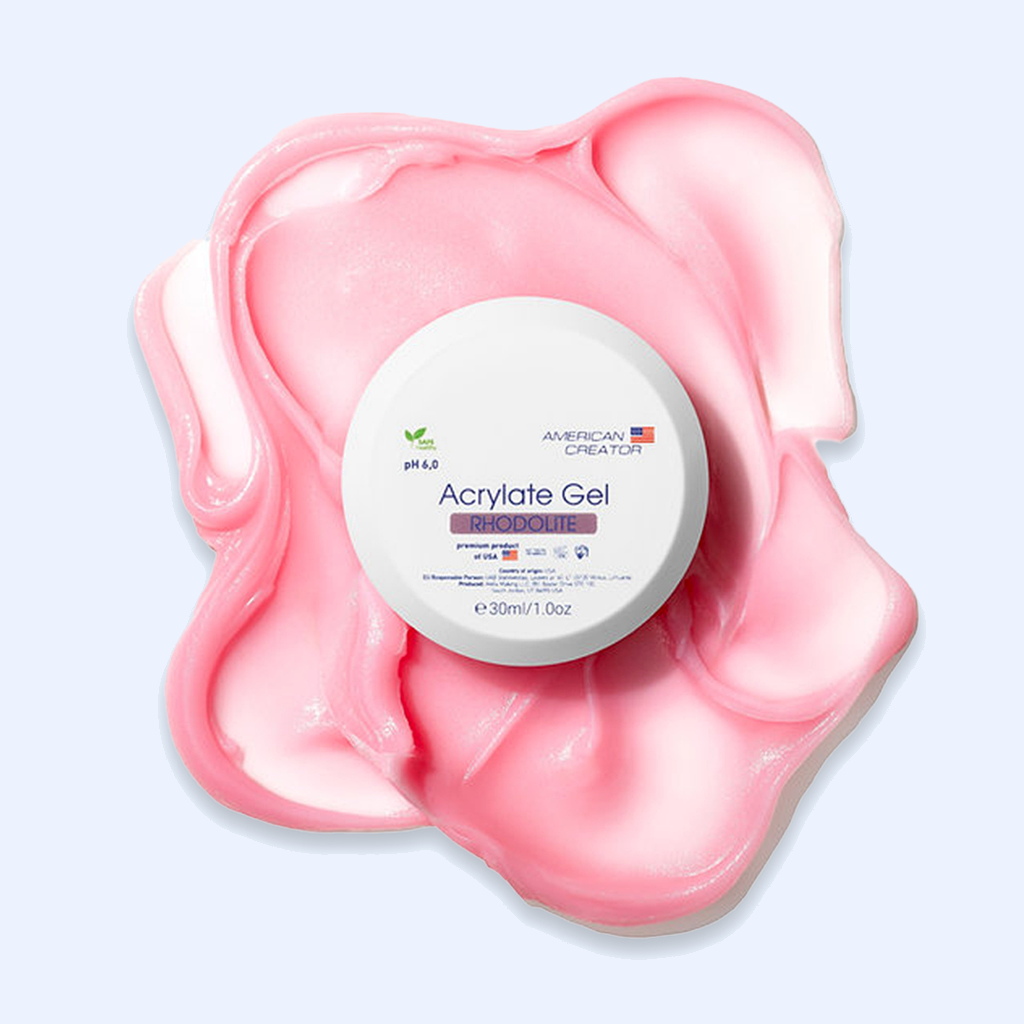 Acrylate Gel Rhodolite American Creator 30ml com amostra de gel rosa medio