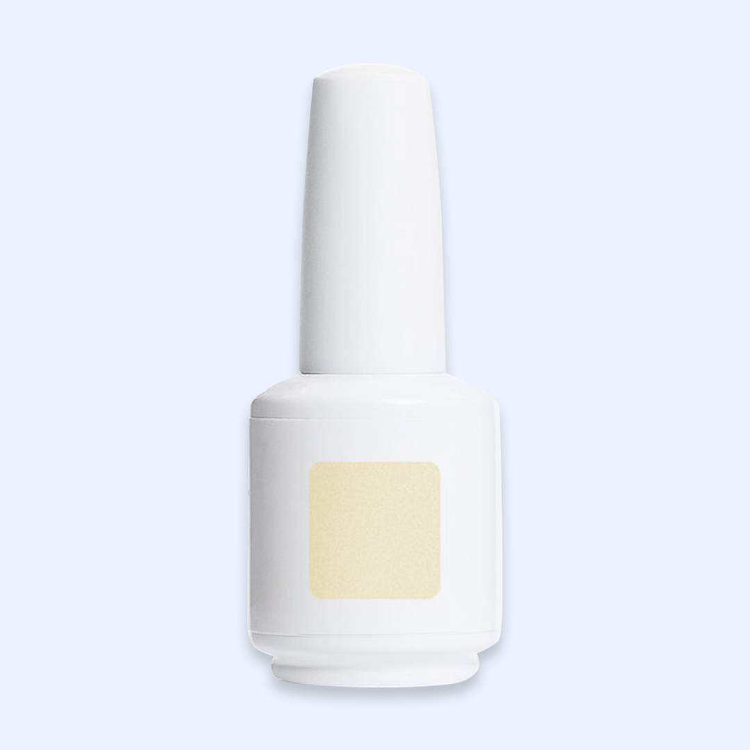 American Creator Color Gel Carte Blanche em frasco branco com amostra da tonalidade sobre fundo azul-claro