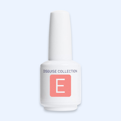 American Creator Color Gel Disguise Collection E em frasco branco com amostra da tonalidade sobre fundo azul-claro