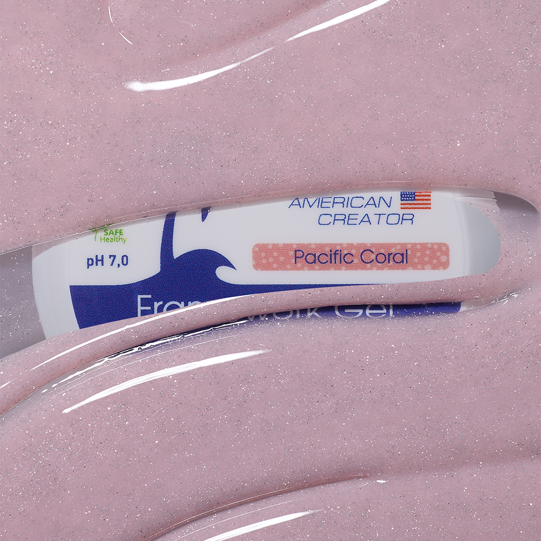 Textura rosa coral suave com brilho prateado do American Creator Framework Gel Pacific Coral 30 ml