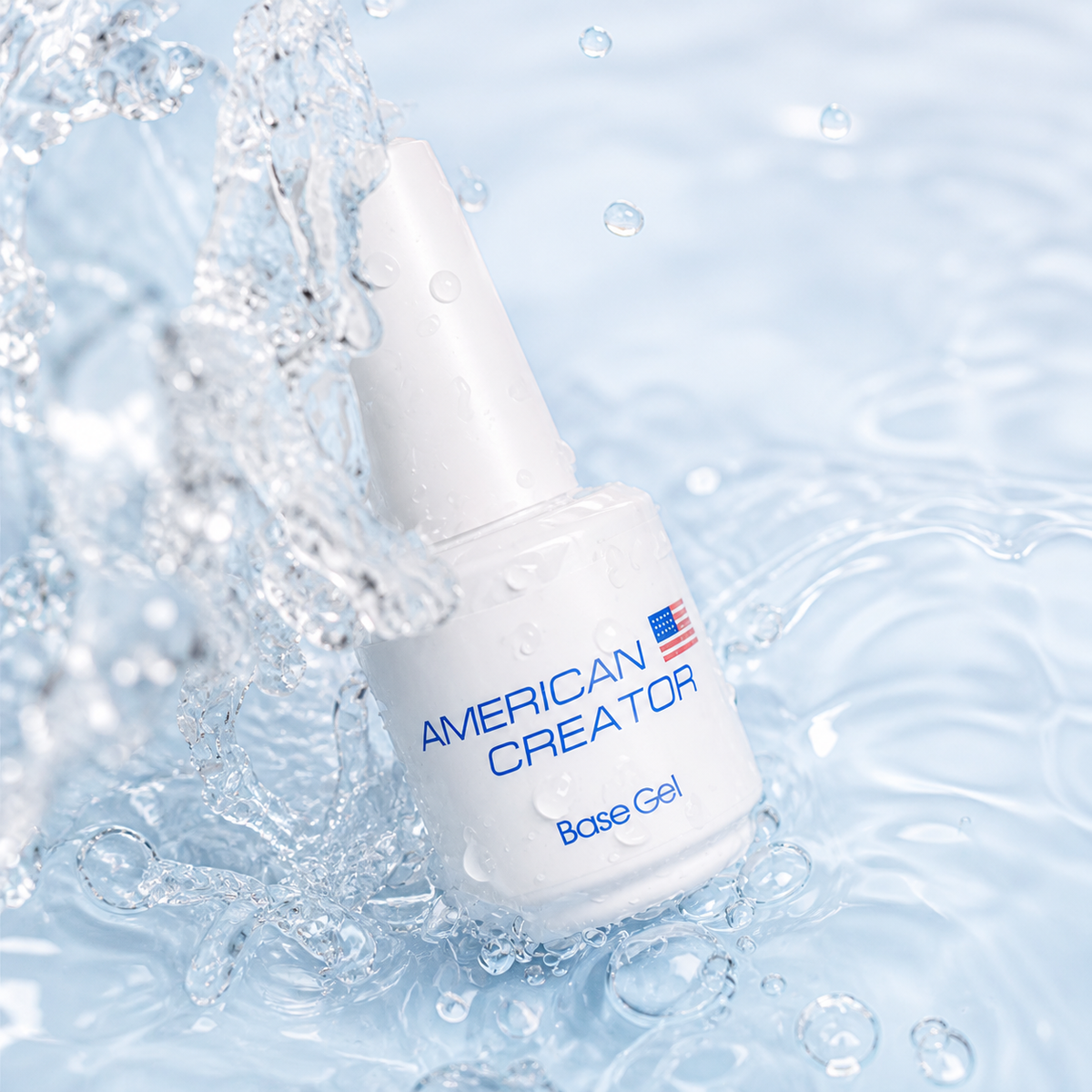 Base Gel American Creator 15ml com efeito de água em fundo claro