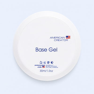 Base Gel American Creator 30ml vista superior em fundo azul claro FBeauty