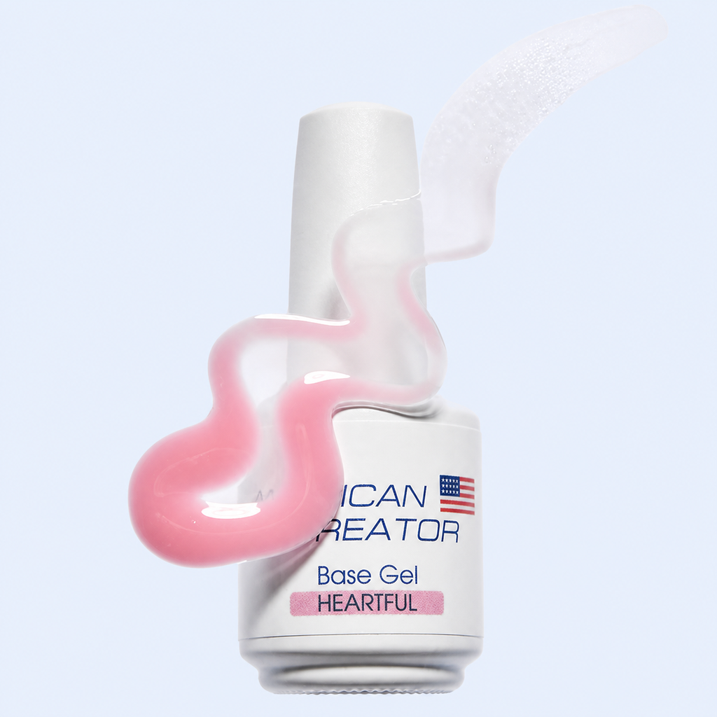 Base Gel Heartful American Creator 15ml textura rosa leitoso sobre frasco
