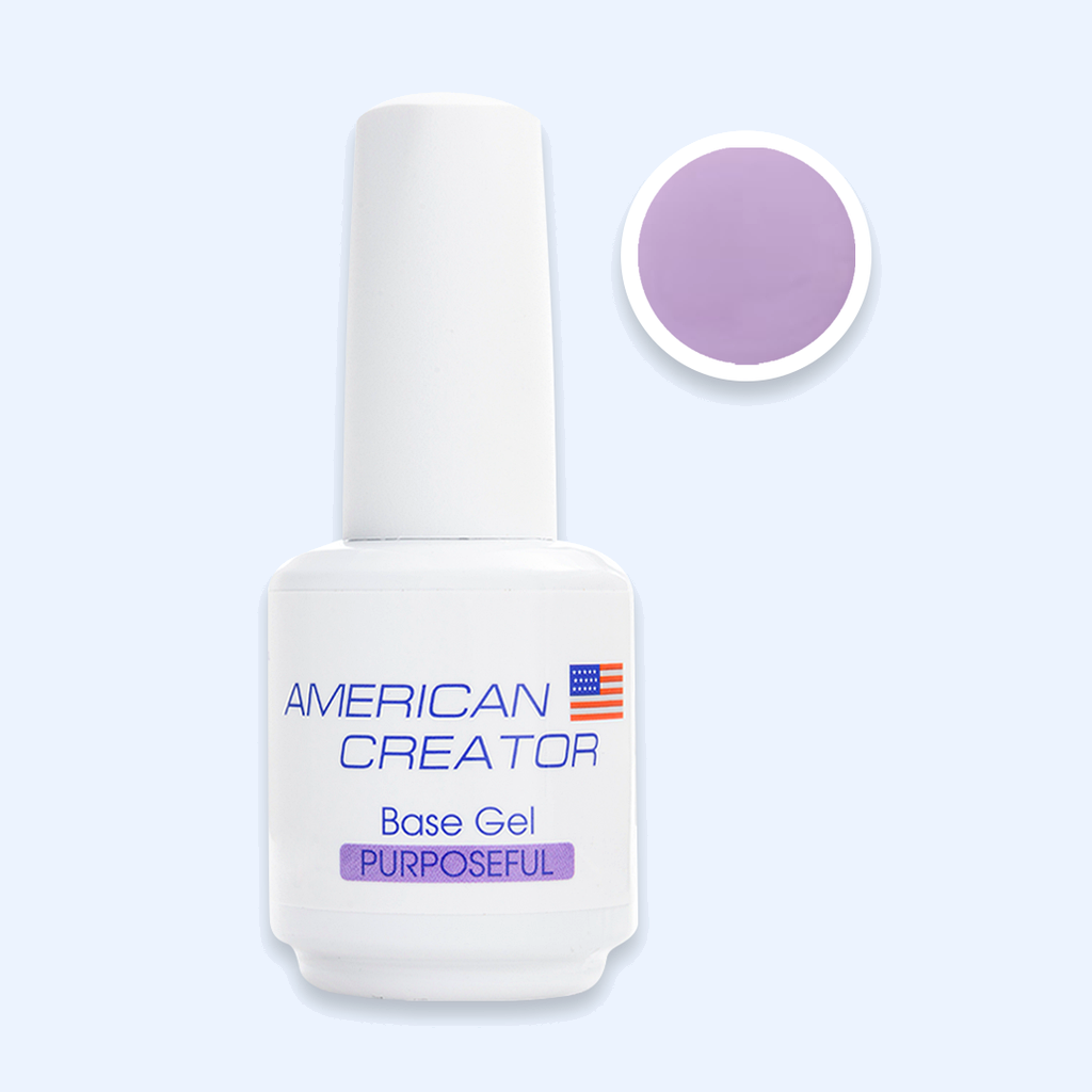 Base Gel Purposeful American Creator 15ml com amostra lilás pálido translúcido