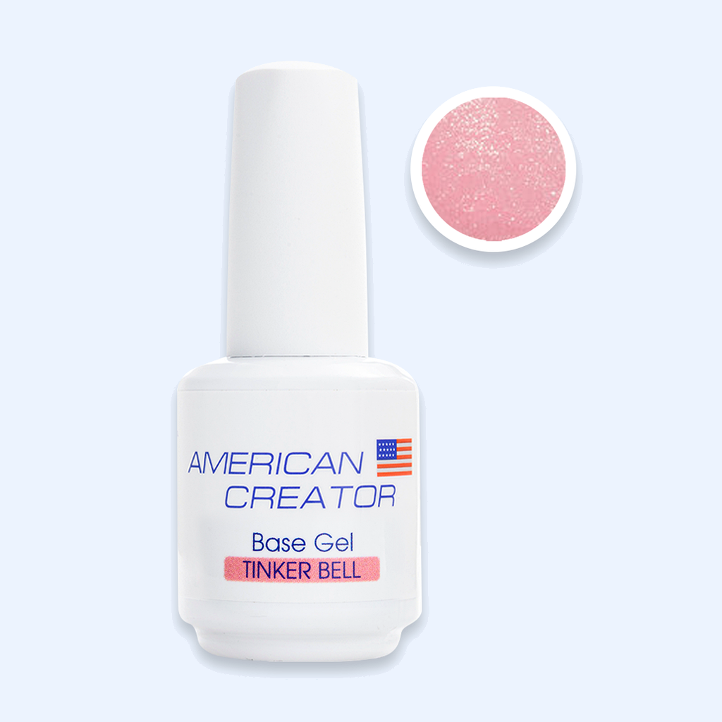 Base Gel Tinker Bell American Creator 15ml com amostra rosa coral brilhante