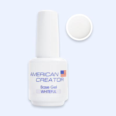 Base Gel Whiteful American Creator 15ml com amostra da cor branco leitoso translucido
