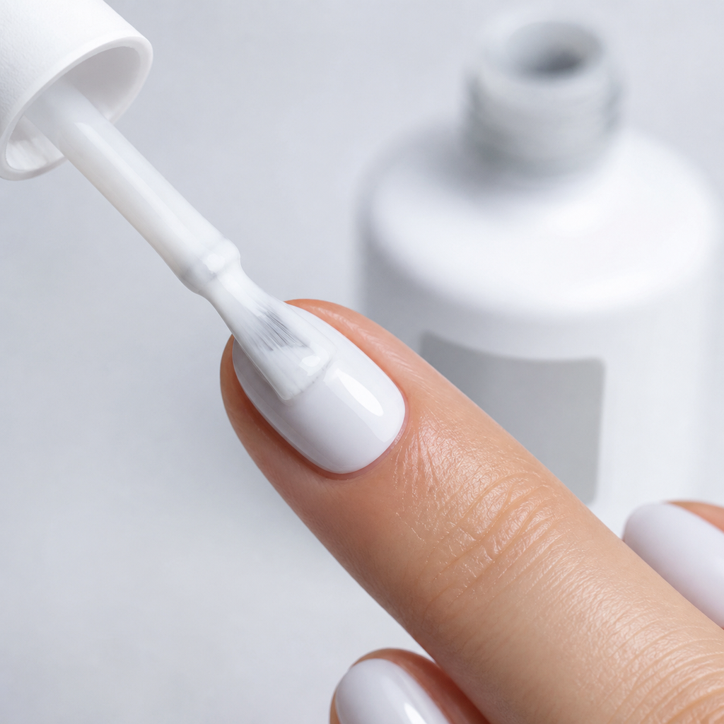 Aplicação do Color Gel Angel American Creator em unha branco suave