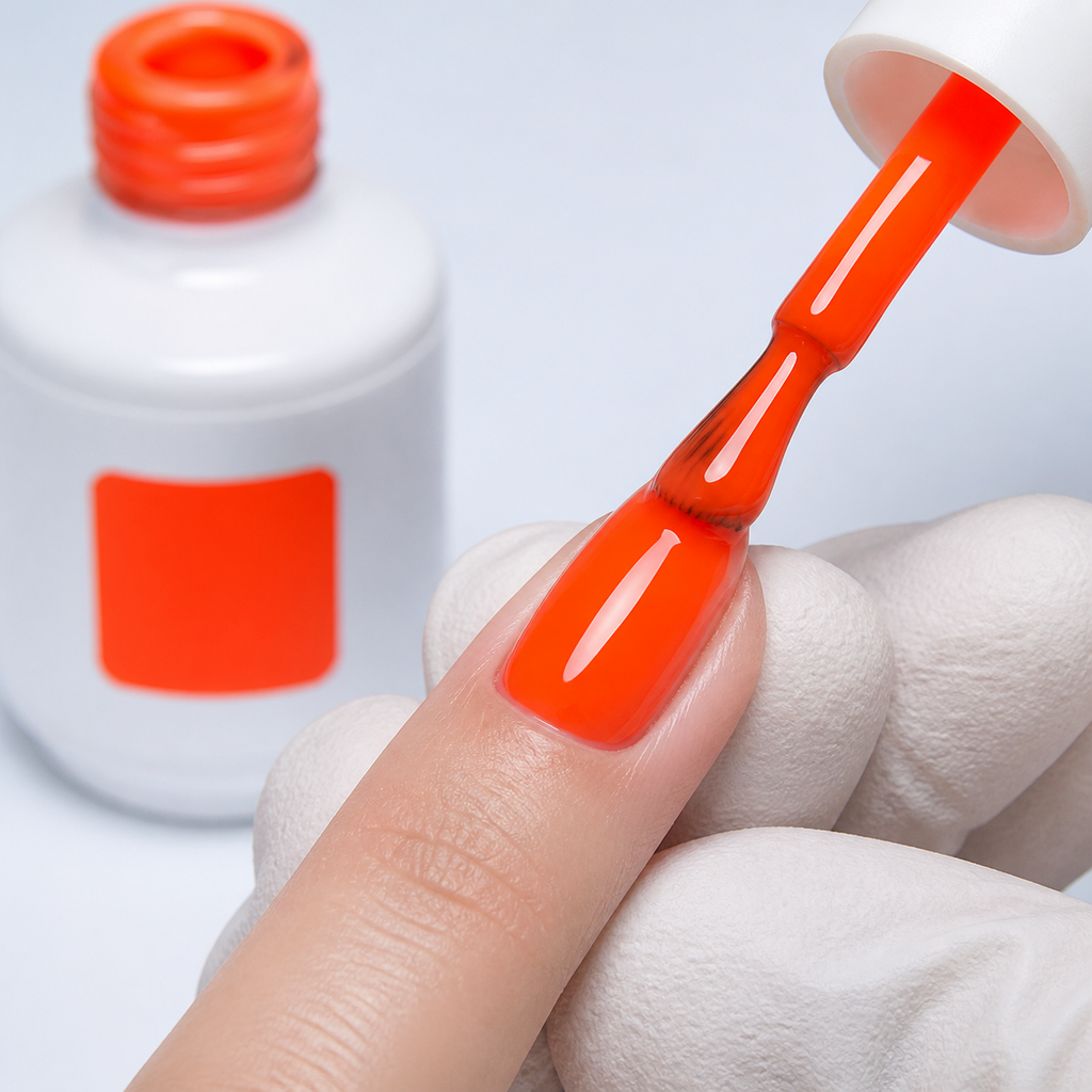 Aplicação do Color Gel Appelsine American Creator em unha laranja vibrante