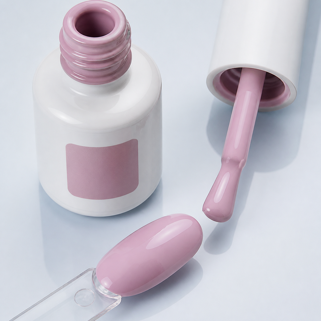 Color Gel Assurance American Creator com frasco pincel e swatch rosa malva palido