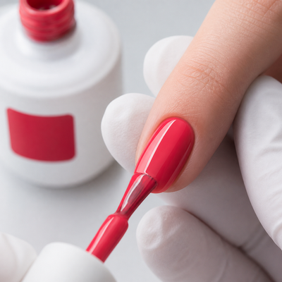 Aplicação do Color Gel Aviso American Creator em unha vermelho coral