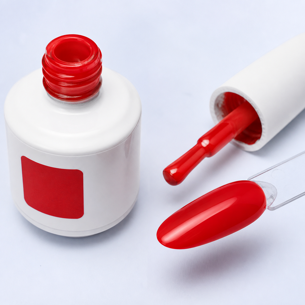 Frasco pincel e swatch do Color Gel Bloody Mary American Creator vermelho