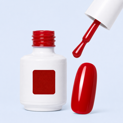 Frasco pincel e swatch do Color Gel Bravura American Creator vermelho profundo