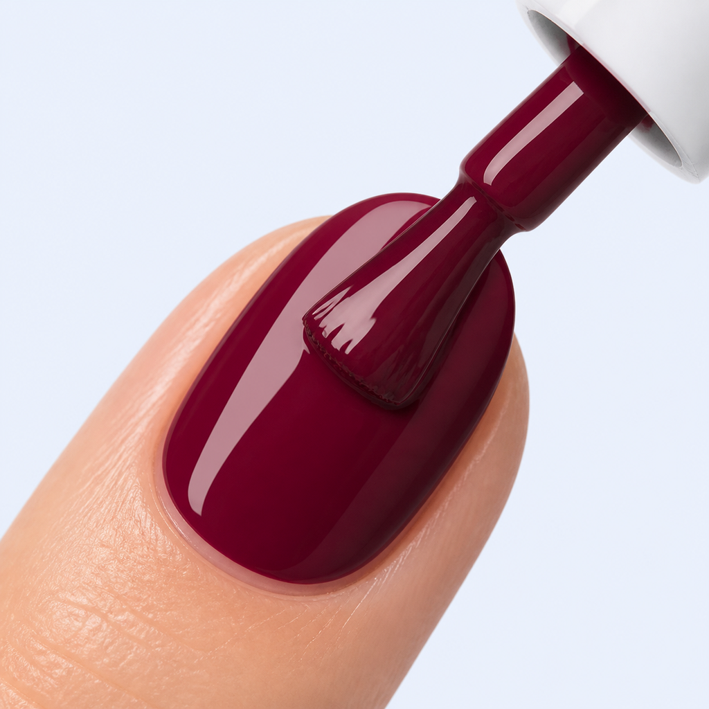 Aplicação do Color Gel Burgundy American Creator vinho profundo na unha