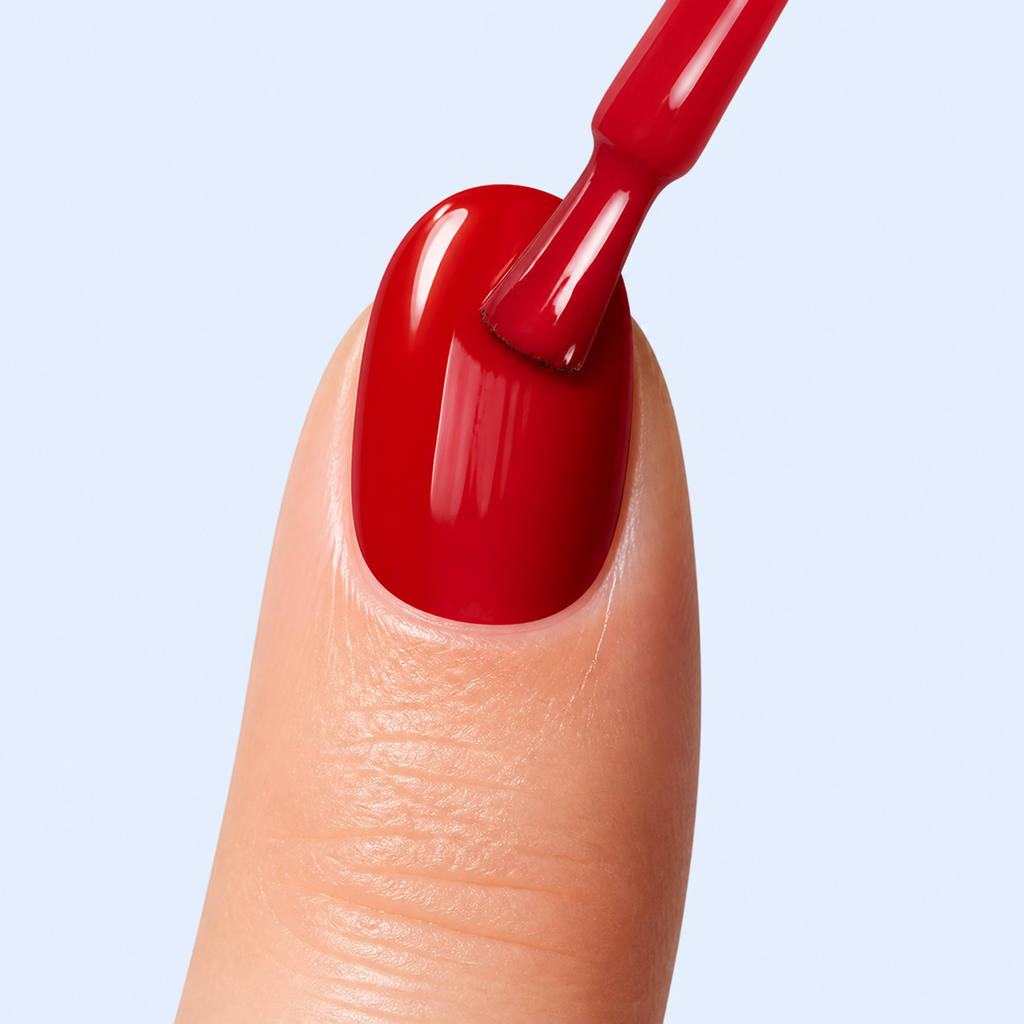 Aplicação do Color Gel Cardinal American Creator vermelho vivo na unha