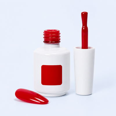 Frasco pincel e swatch do Color Gel Cardinal American Creator vermelho vivo