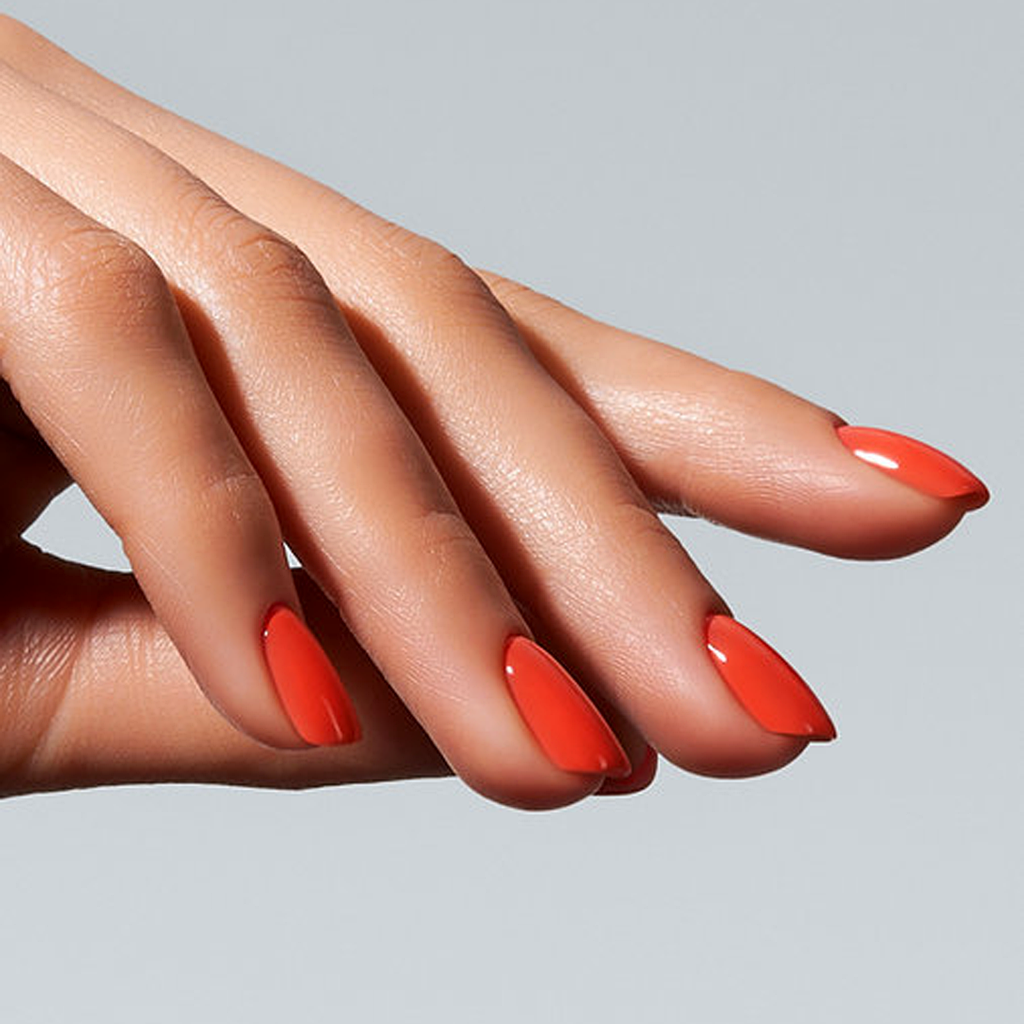 Unhas com Color Gel Charlotte American Creator vermelho alaranjado brilhante