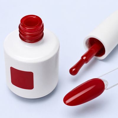 Frasco, aplicador e swatch do Color Gel Christmas American Creator vermelho natal