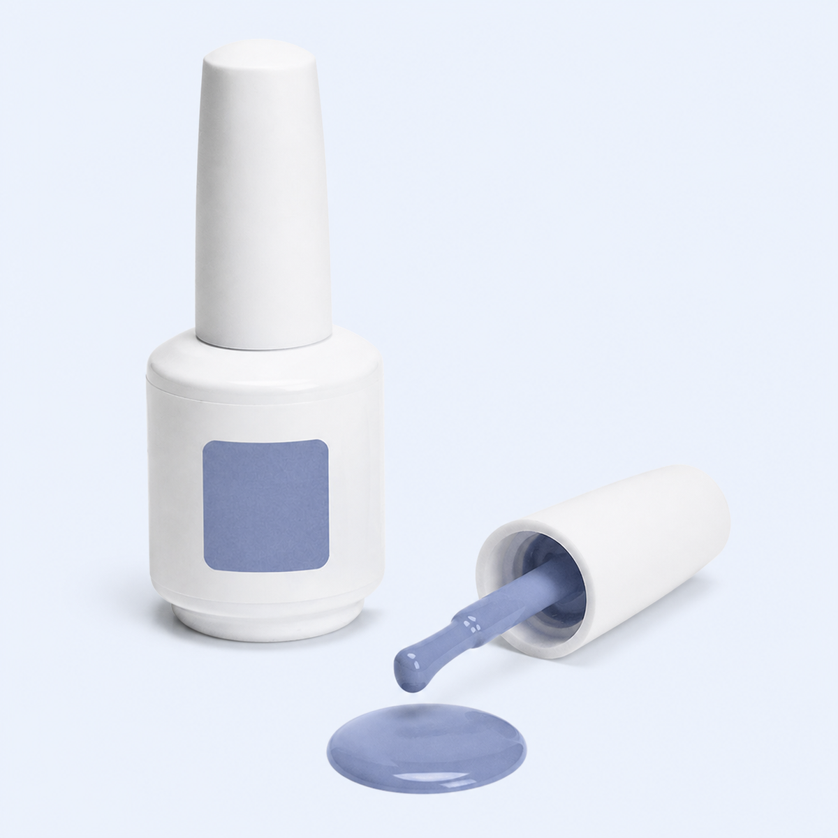 Frasco e aplicador Color Gel Glimmer American Creator com swatch azul lavanda acinzentado