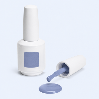 Frasco e aplicador Color Gel Glimmer American Creator com swatch azul lavanda acinzentado