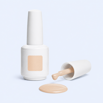 Frasco, aplicador e swatch do Color Gel Guipure American Creator nude bege leitoso