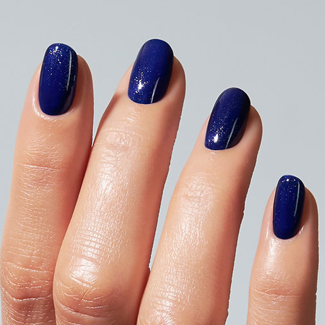 Unhas com Color Gel Inspire American Creator azul marinho com glitter brilhante