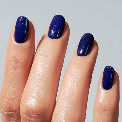 Unhas com Color Gel Inspire American Creator azul marinho com glitter brilhante