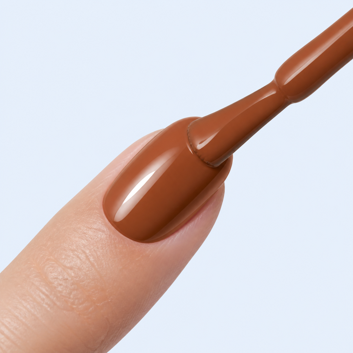 Aplicação do Color Gel Leather American Creator em unha caramelo terracota