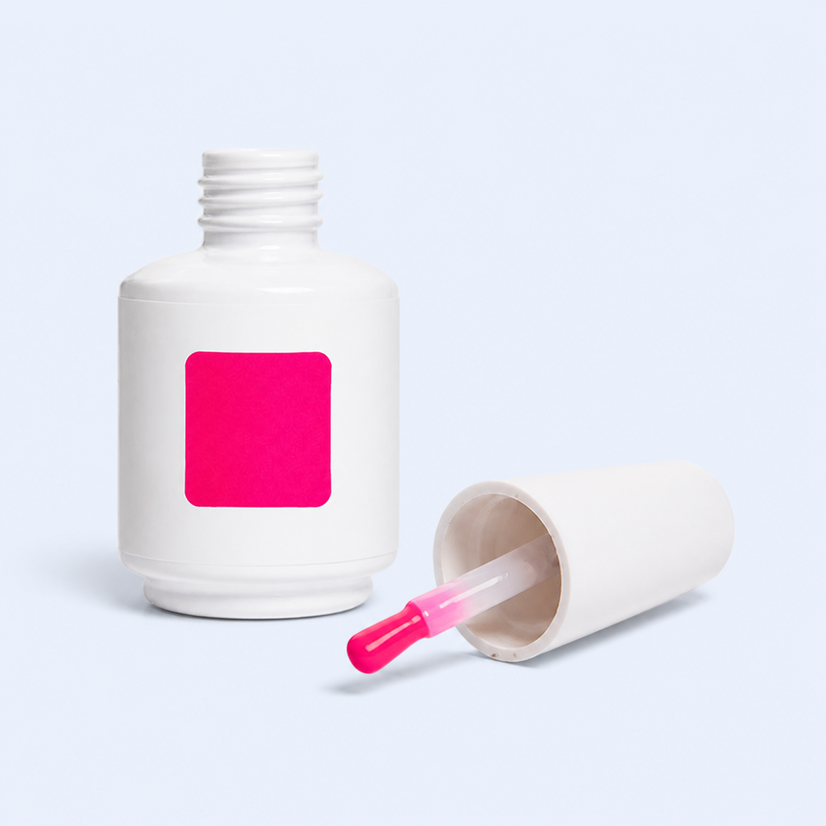 Frasco aberto e aplicador do Color Gel Starfish American Creator rosa fucsia vivo