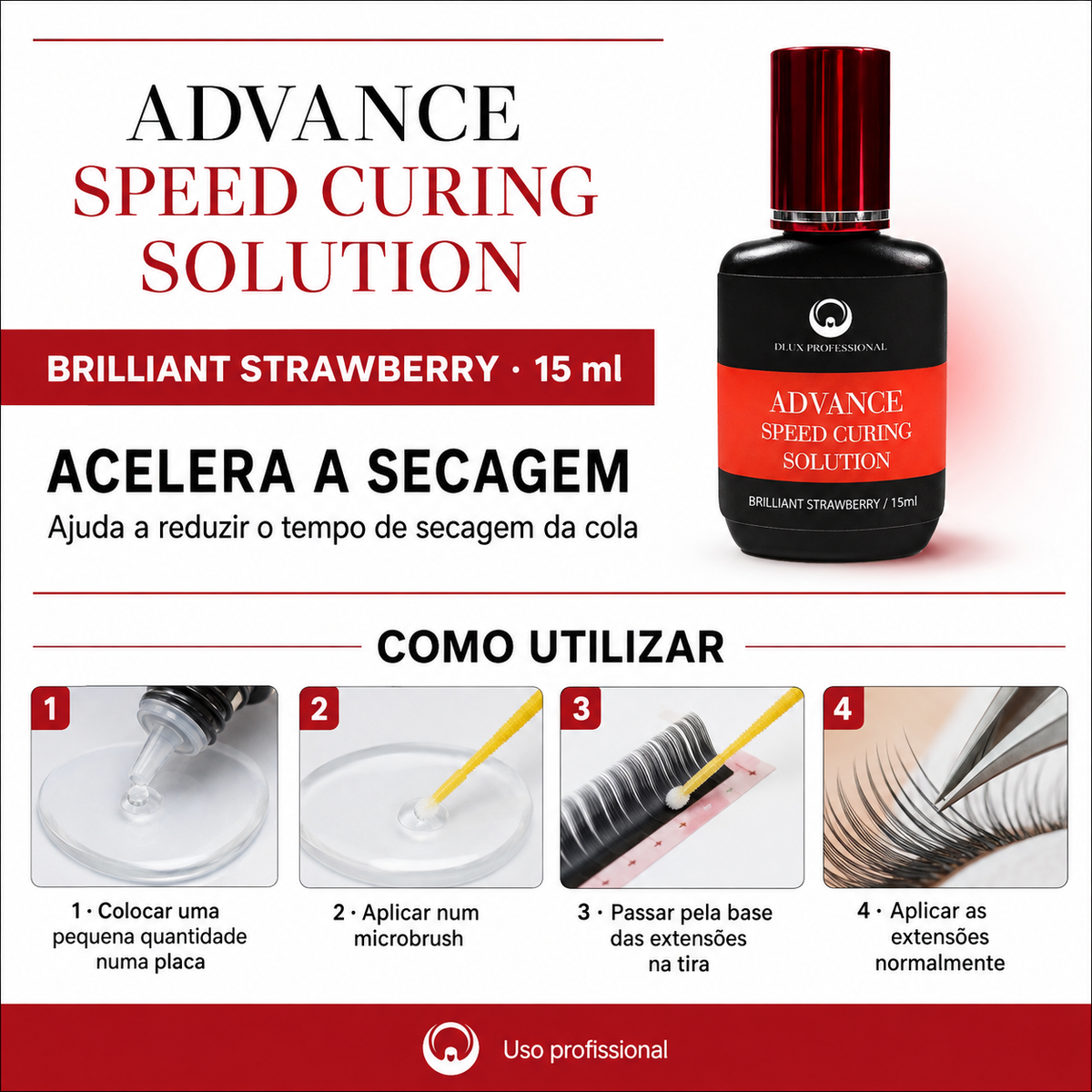 Dlux Advance Brilliant Strawberry 15 ml com modo de utilização em português