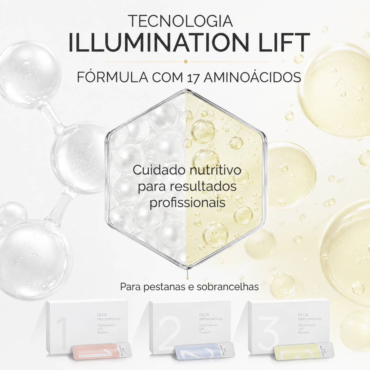 Dlux Illumination Lift com informação em português sobre 17 aminoácidos