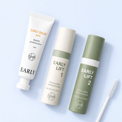 Early Lift Refill Balm em composição plana com Balm Pro, Step 1 e Step 2