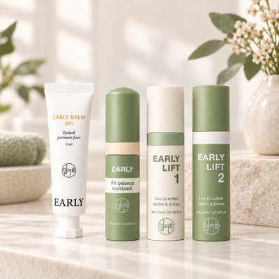 Early Lift Refill Full com os quatro produtos num ambiente profissional