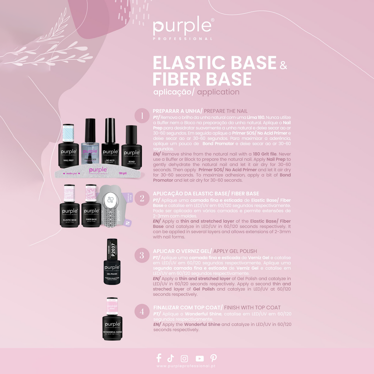 Instrucoes de aplicacao da Elastic Base e Fiber Base Purple