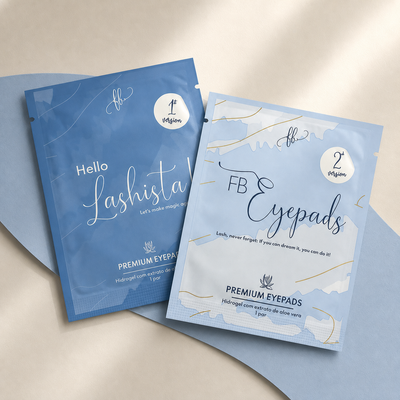 Eyepads de hidrogel FBeauty – embalagens das versões 1 e 2