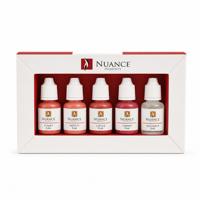 Kit Nuance Lábios Linha Orgânica - caixa aberta e pigmentos