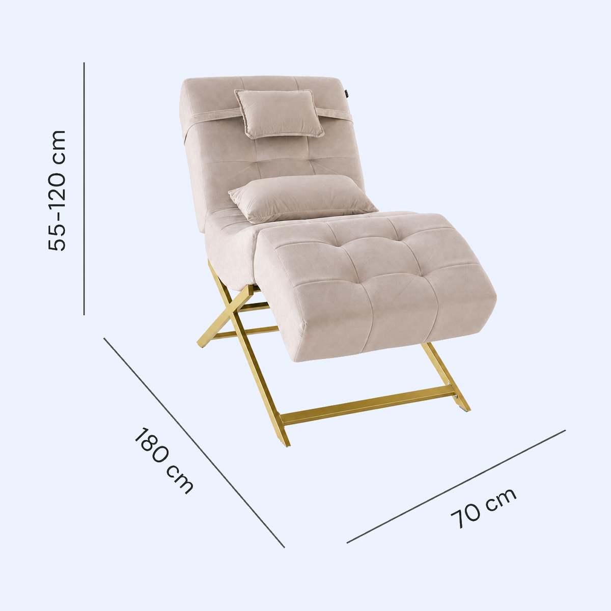 Lash Bed FB Comfy bege com medidas 180 x 70 cm e encosto regulável de 55 a 120 cm
