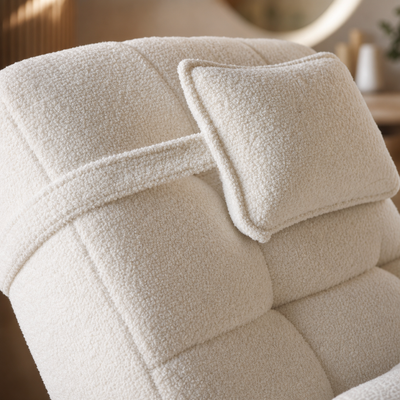 Detalhe do tecido teddy bege da Lash Bed FB Comfy