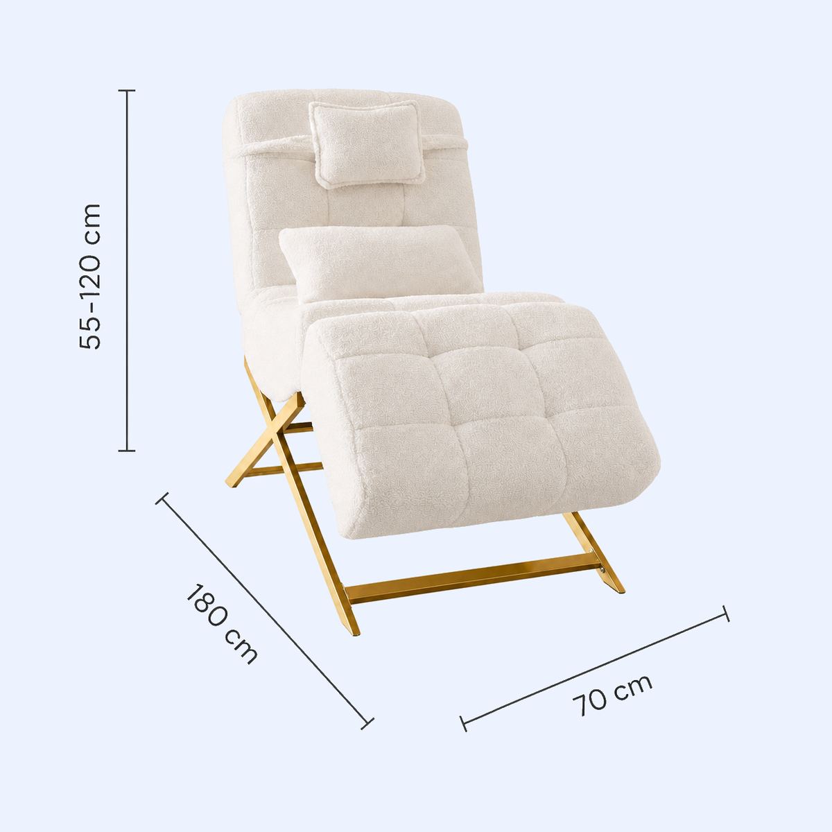 Medidas da Lash Bed FB Comfy Teddy Bege: 180 por 70 centímetros e altura regulável