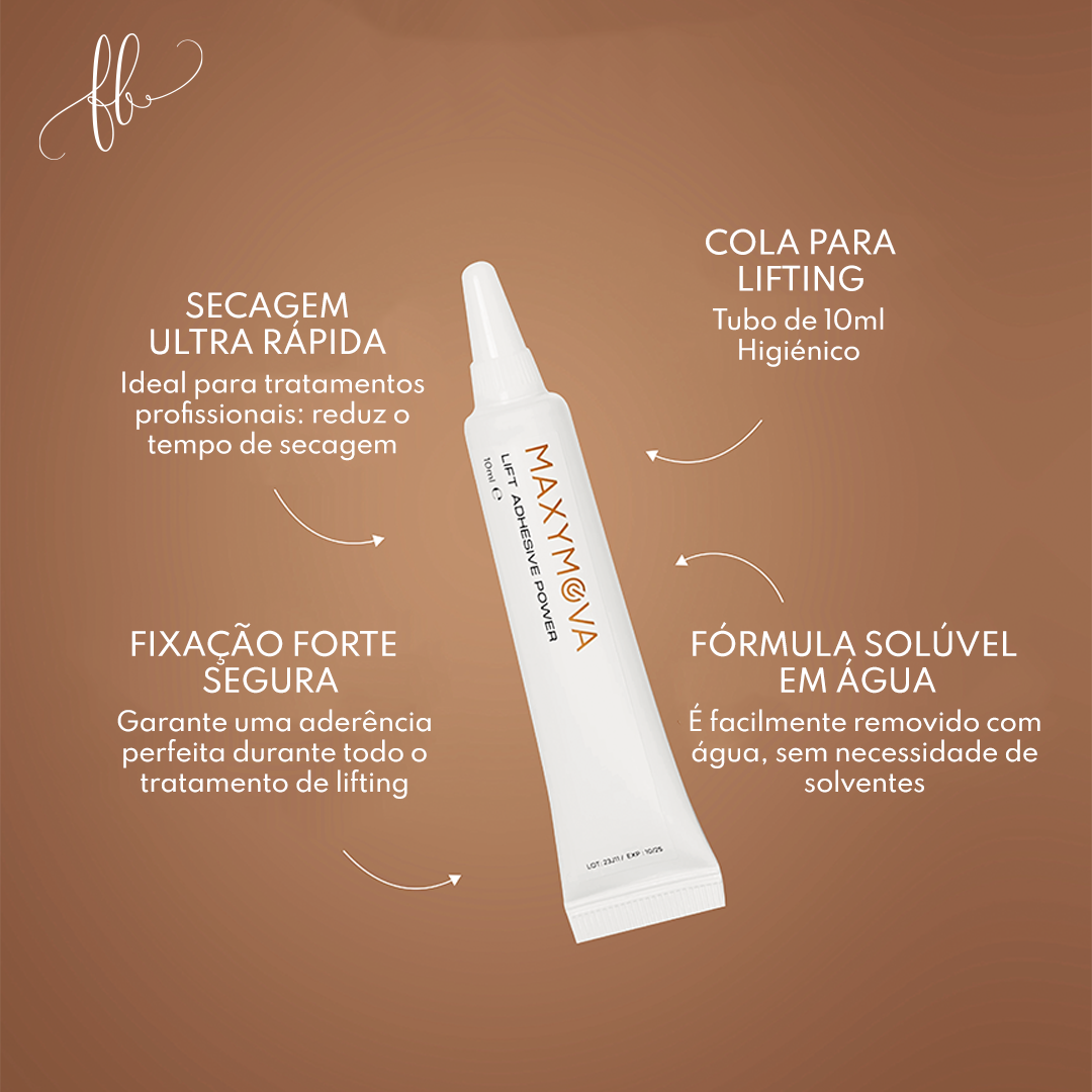 Cola Power Maxymova para lifting com informação de secagem e fixação