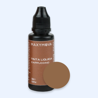 Tinta Líquida Maxymova Cappuccino com amostra do tom castanho clássico quente