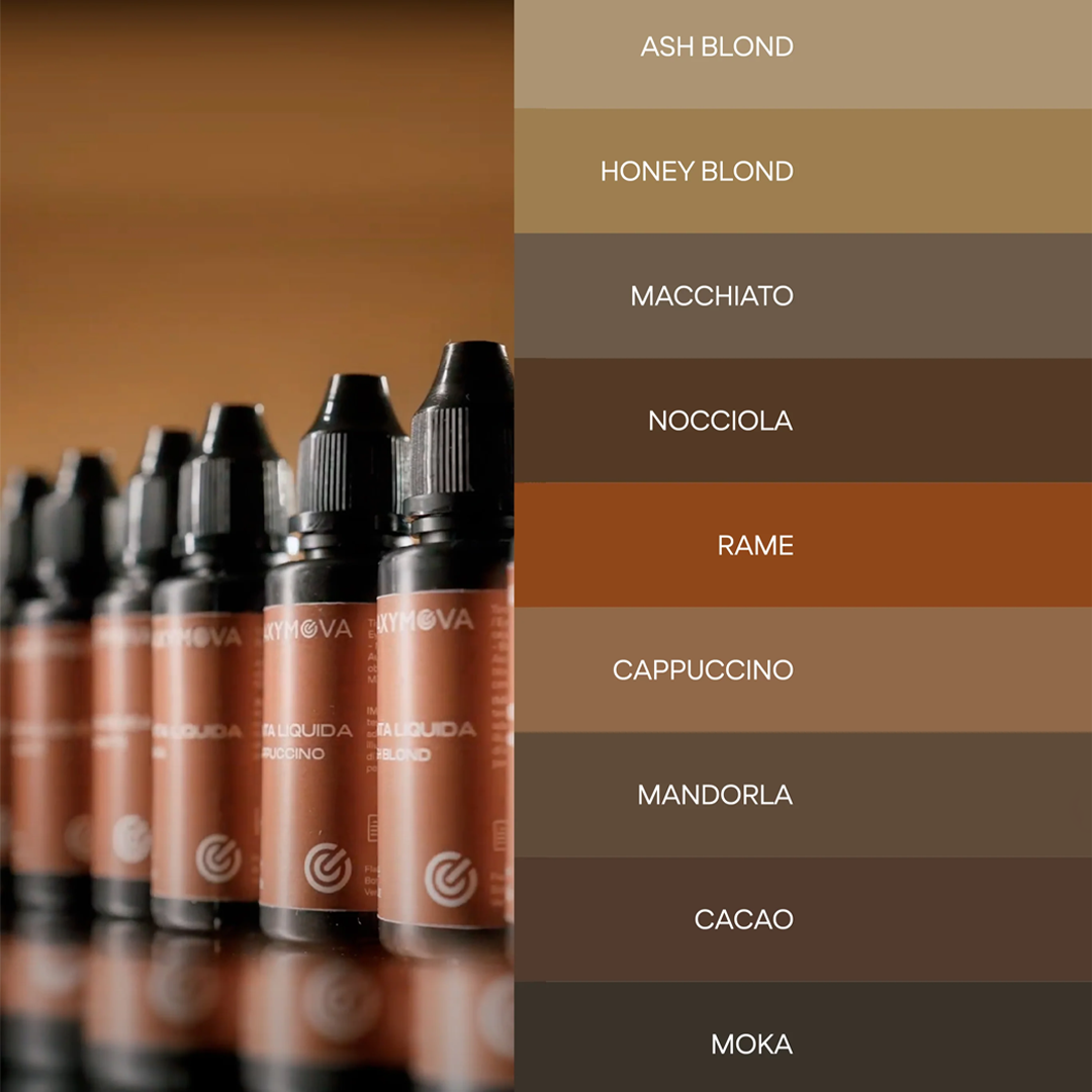Escala dos nove tons de Tinta Líquida Maxymova com destaque para Macchiato