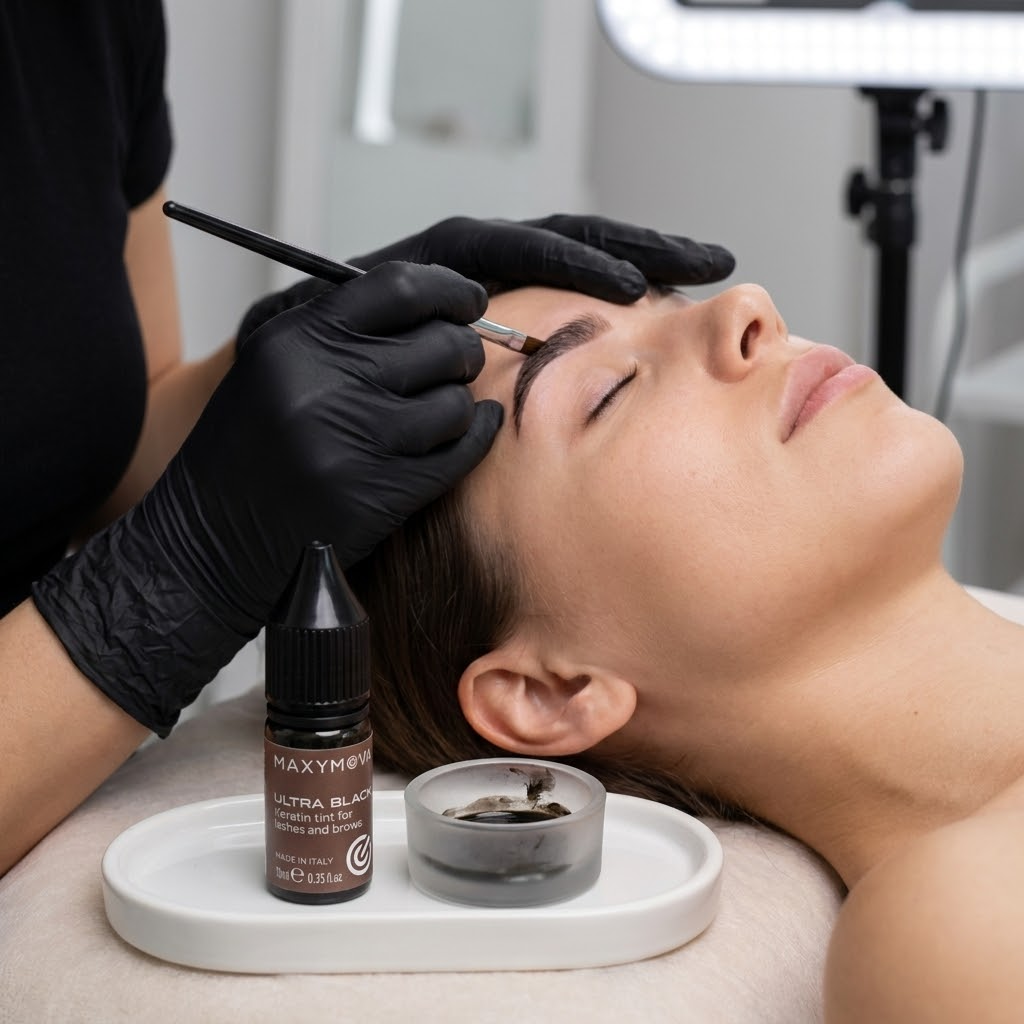 Aplicação profissional da Tinta Maxymova Ultra Black Keratin nas sobrancelhas