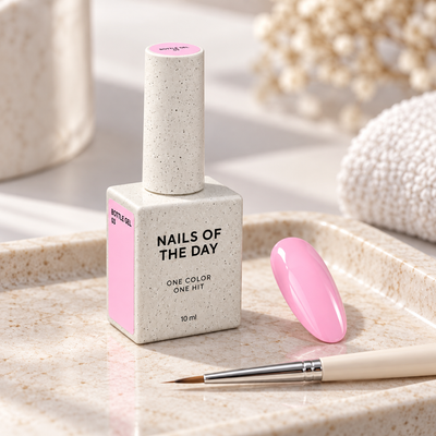 Bottle Gel 03 Nails Of The Day apresentado num ambiente profissional com amostra em tom rosa claro