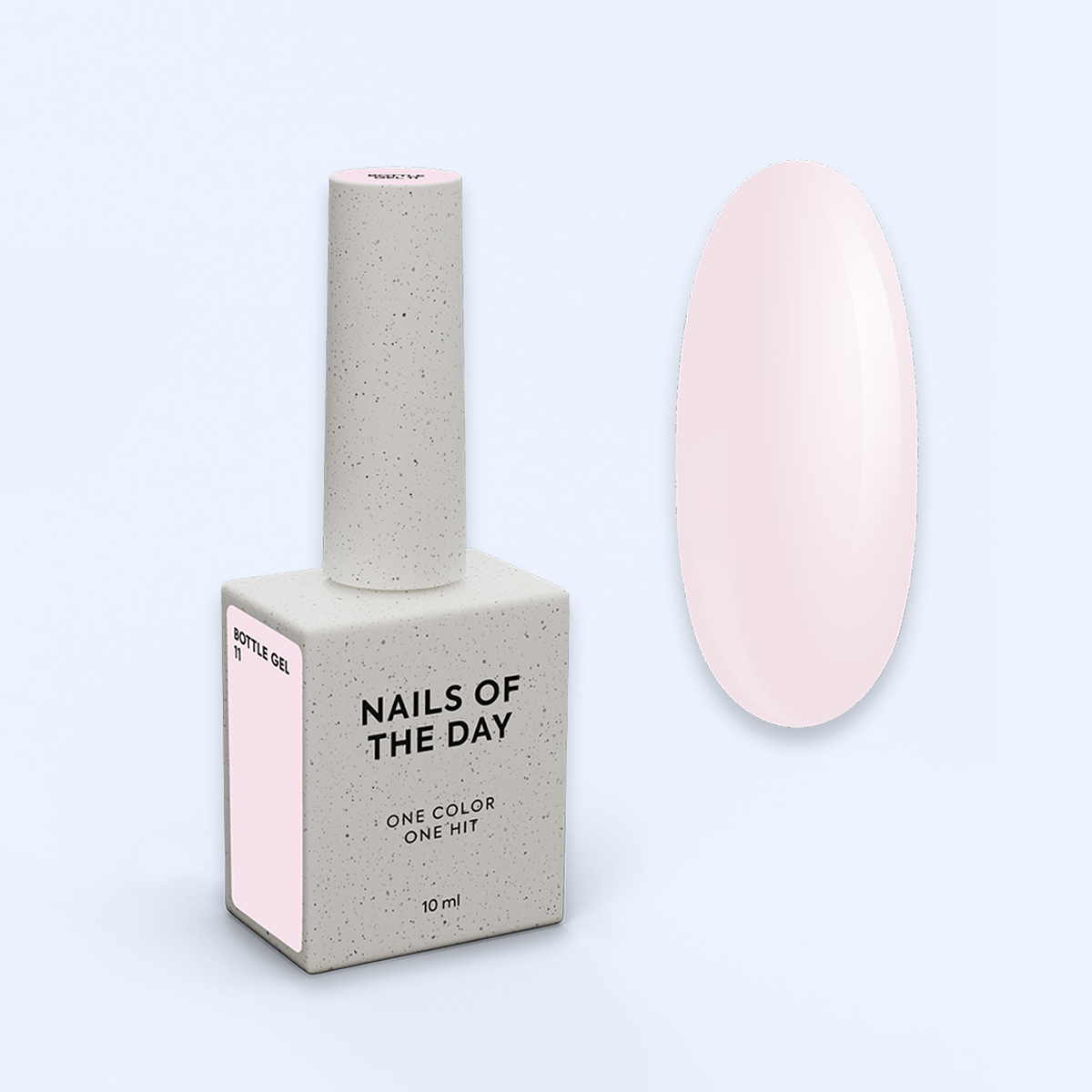 Bottle Gel 11 Nails Of The Day com frasco e amostra do tom nude rosa muito pálido